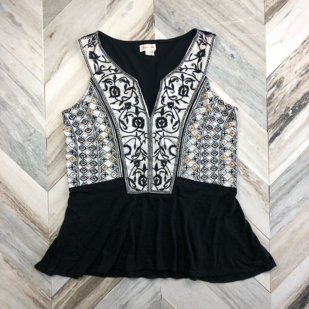 Anthropologie Meadow Rue Embroidery Peplum Tank